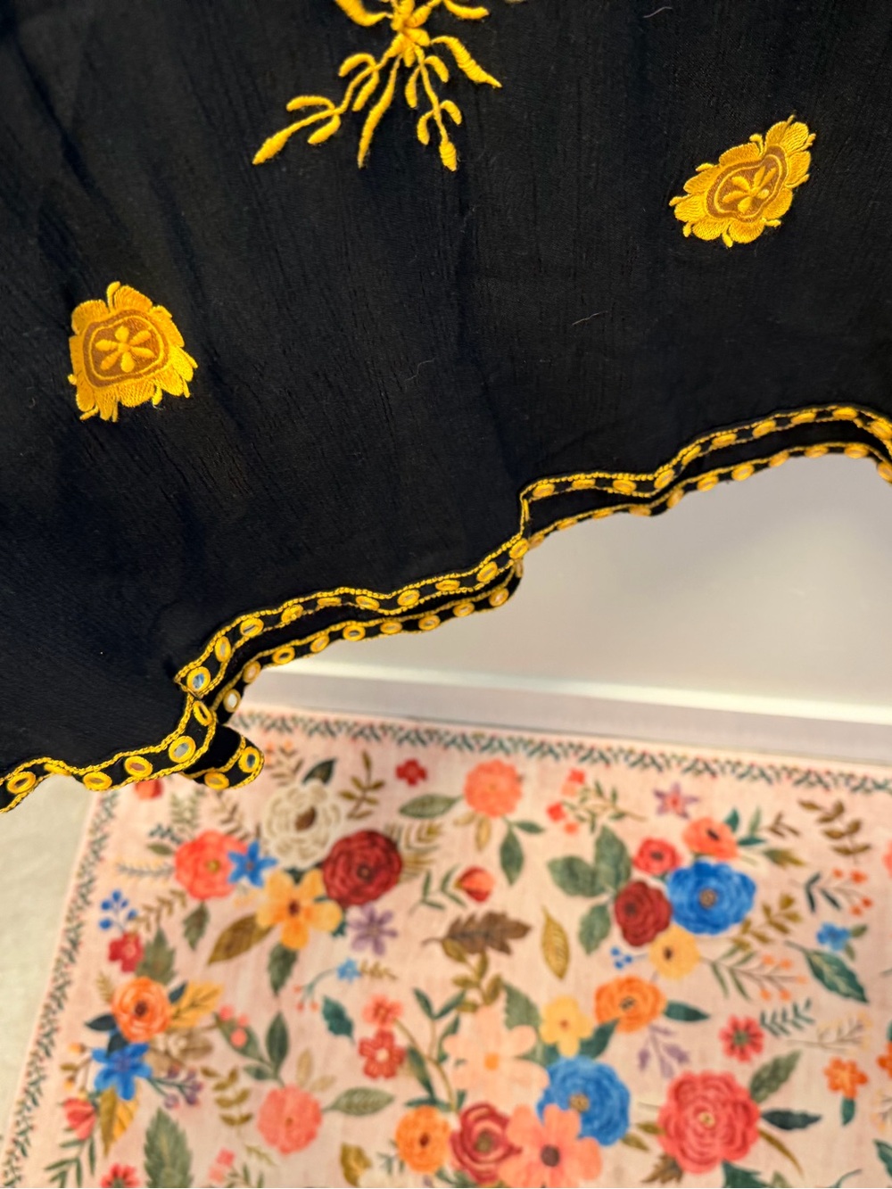 L & B Black Rayon Md in India Strappy Sun Dress Criss Cross Back Gold Embroidery - Picture 8 of 9